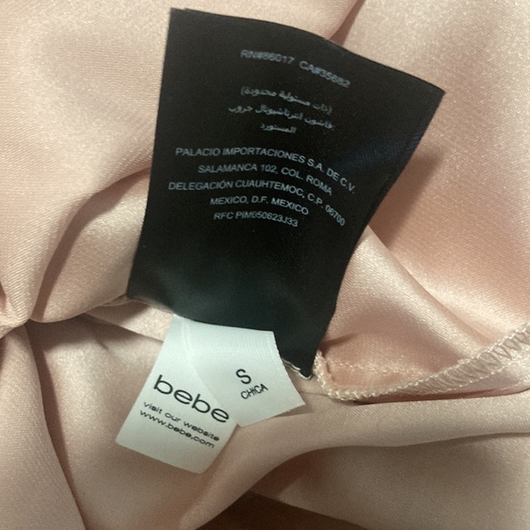 BEBE Bebe Dress Chiffon Mini Ruffled Lined Bow Pink Black Polka Dot - Picture 3 of 5